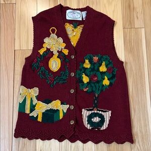Eagle’s eye collectibles vintage Festive Red Knit Vest with Holiday Motifs